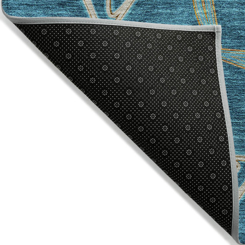 5' X 8' Teal Blue And Beige Geometric Washable Indoor Outdoor Area Rug