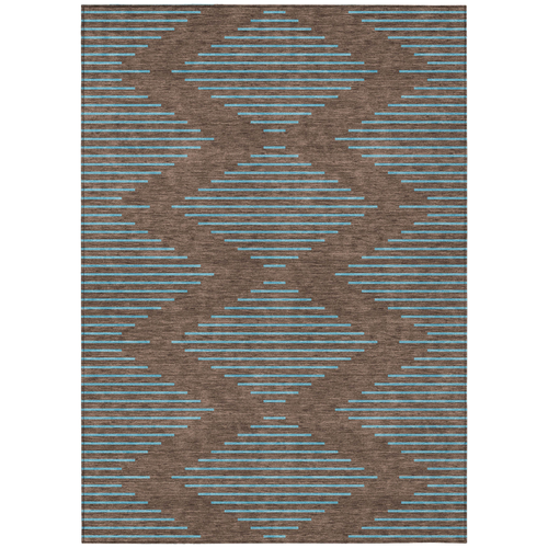 5' X 8' Brown And Aqua Geometric Washable Indoor Outdoor Area Rug