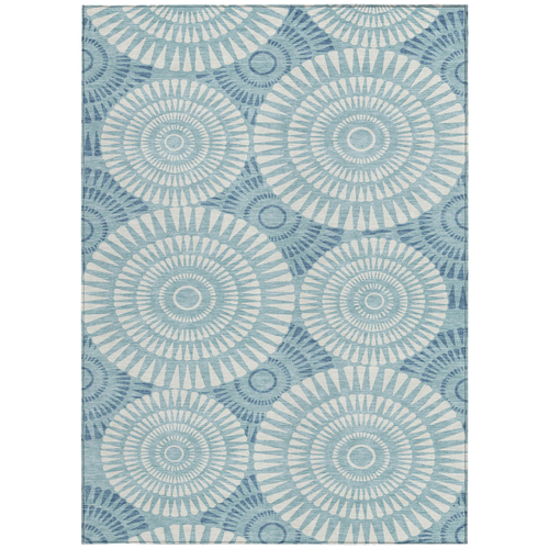 5' X 8' Teal Blue And Ivory Geometric Washable Indoor Outdoor Area Rug