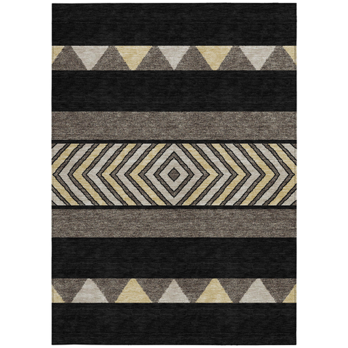 5' X 8' Black Ivory And Wheat Southwestern Washable Indoor Outdoor Area Rug