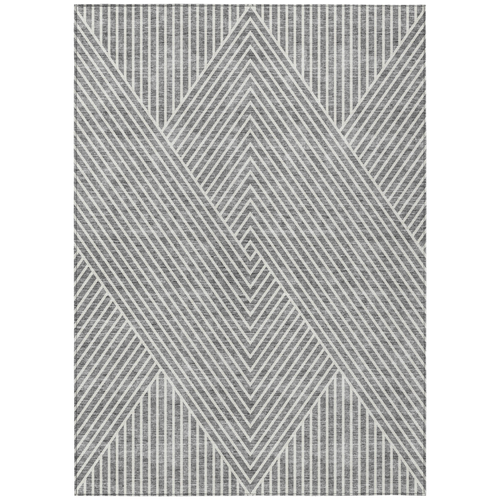 3' X 5' Gray And Ivory Geometric Washable Indoor Outdoor Area Rug
