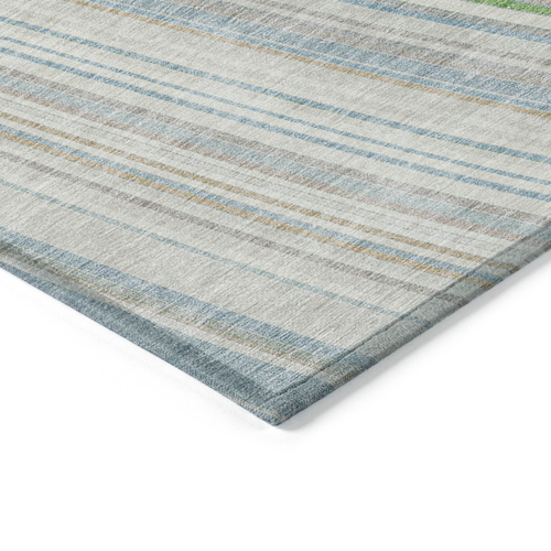 5' X 8' Ivory Blue And Green Striped Washable Indoor Outdoor Area Rug