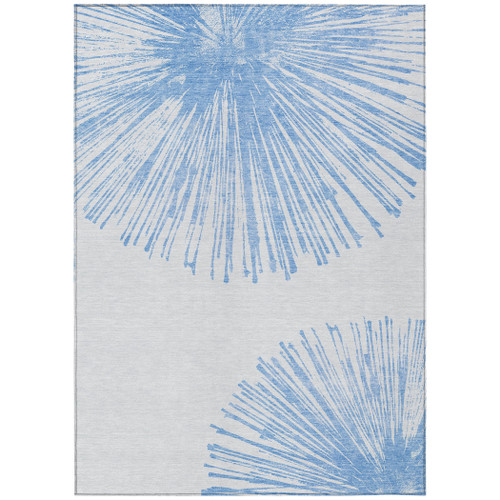 3' X 5' Denim Blue And Ivory Abstract Washable Indoor Outdoor Area Rug