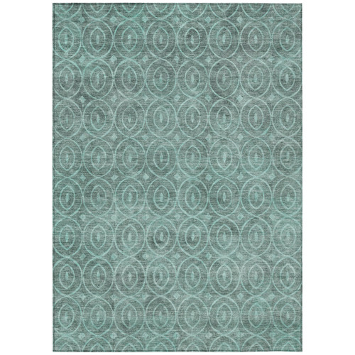 5' X 8' Teal Blue Geometric Washable Indoor Outdoor Area Rug