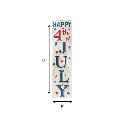 36" White Blue And Red Solid Wood Happy 4th Of July Porch Sign