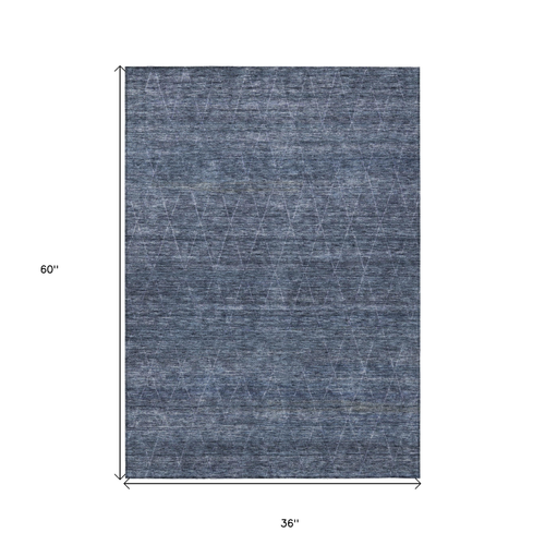 3' X 5' Navy Blue And Ivory Geometric Washable Indoor Outdoor Area Rug