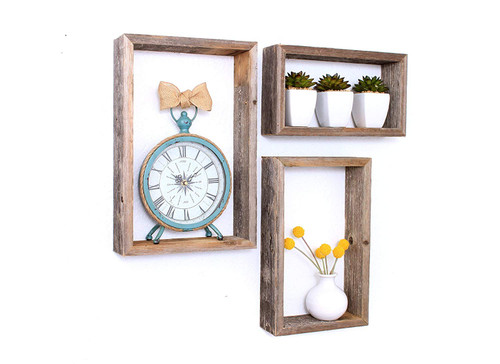 Homeroots Home Decor Rustic Farmhouse Rectangle Shadow Box Shelves, Set of 3