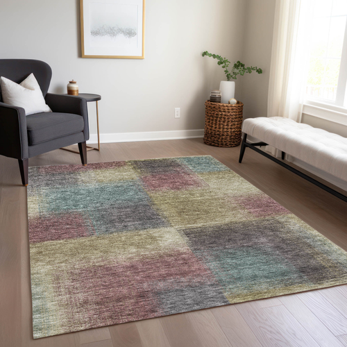 3' X 5' Beige Mauve And Brown Abstract Washable Indoor Outdoor Area Rug