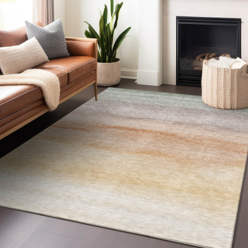 3' X 5' Coral Striped Washable Indoor Outdoor Area Rug
