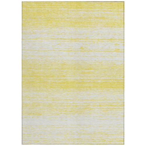 3' X 5' Yellow And Ivory Striped Washable Indoor Outdoor Area Rug