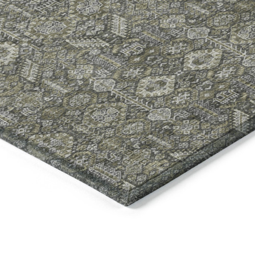 3' X 5' Moss Green and Gray Floral Washable Non Skid Indoor Outdoor Area Rug