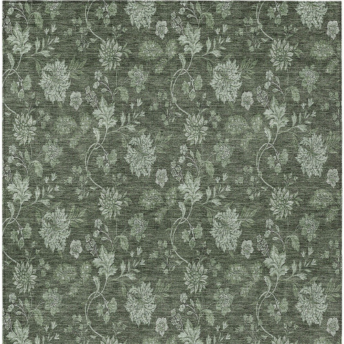 5' X 8' Olive Green And Artichoke Green Floral Washable Indoor Outdoor Area Rug