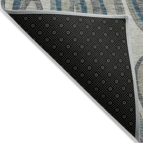 3' X 5' Teal Blue Gray And Taupe Abstract Washable Indoor Outdoor Area Rug
