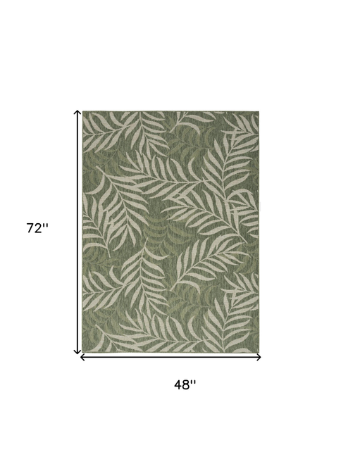 4' X 6' Ivory And Green Palm Leaf Indoor Outdoor Area Rug