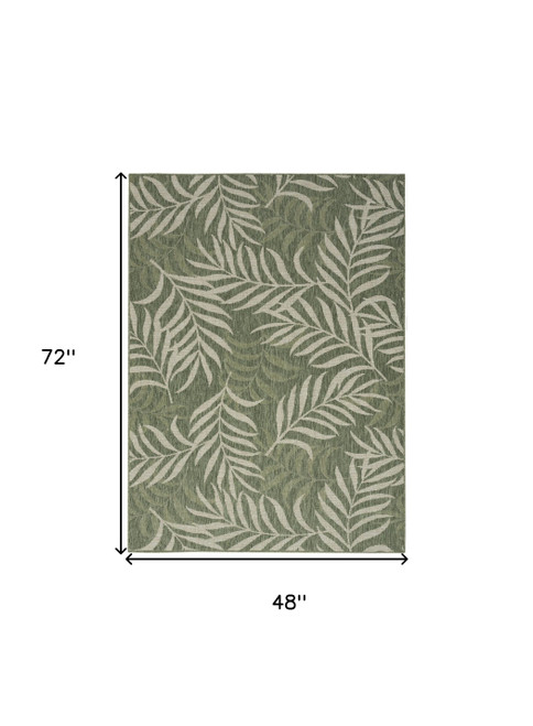 4' X 6' Ivory And Green Palm Leaf Indoor Outdoor Area Rug