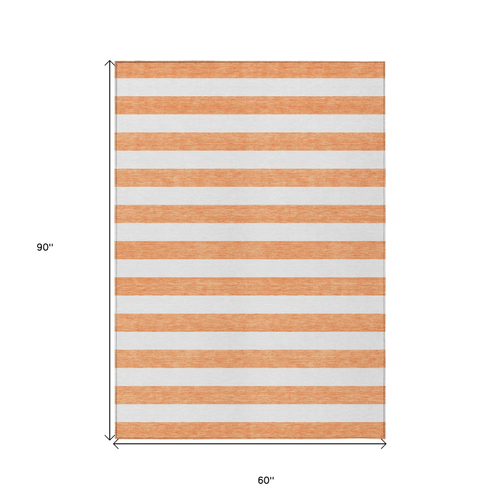 5' X 8' Salmon Striped Washable Non Skid Indoor Outdoor Area Rug