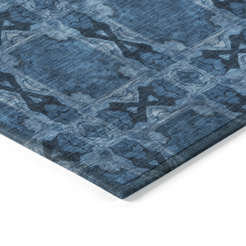 2' X 3' Navy and Gray Floral Medallion Washable Non Skid Indoor Outdoor Area Rug