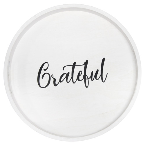 14" Black And White Grateful Round Serving Tray With Handles