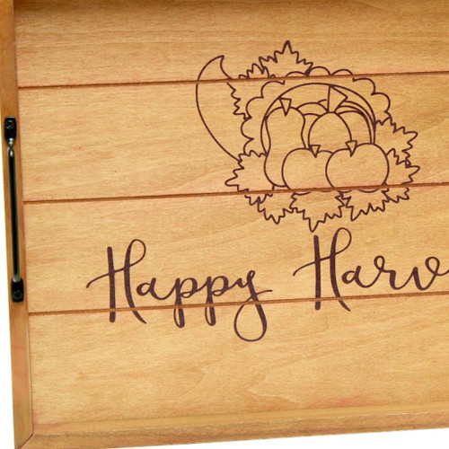 16" Natural And Burgundy Happy Harvest Serving Tray With Handles