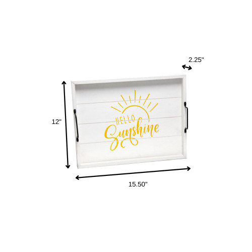 16" White And Yellow Hello Sunshine Serving Tray With Handles