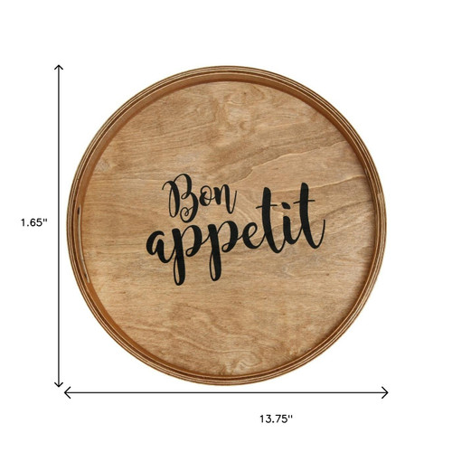 14" Natural And Black Bon Appetit Round Serving Tray With Handles