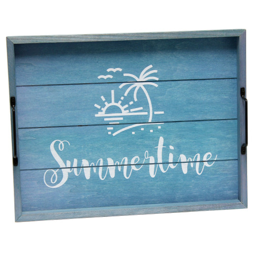 16" Blue And White Summer Time Serving Tray With Handles