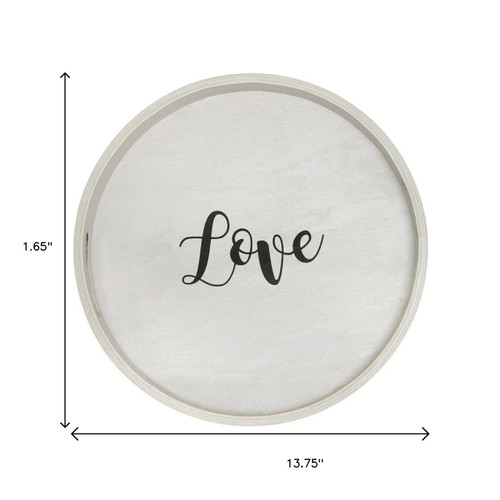 14" Gray And Black Love Round Serving Tray With Handles