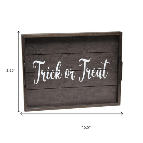 16" Black And White Trick Or Treat Halloween Serving Tray With Handles