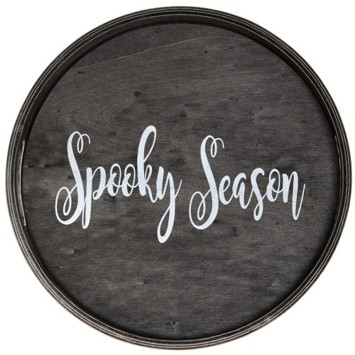 14" Black And White Spooky Season Round Serving Tray With Handles