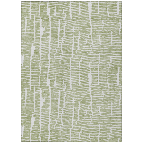3' X 5' Artichoke Green And Ivory Abstract Washable Indoor Outdoor Area Rug