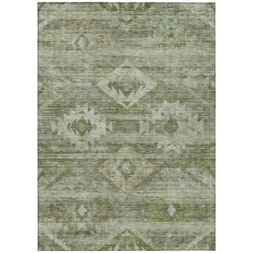 5' X 8' Olive Green And Fern Green Southwestern Washable Indoor Outdoor Area Rug