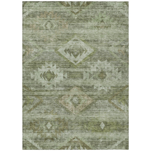5' X 8' Olive Green And Fern Green Southwestern Washable Indoor Outdoor Area Rug