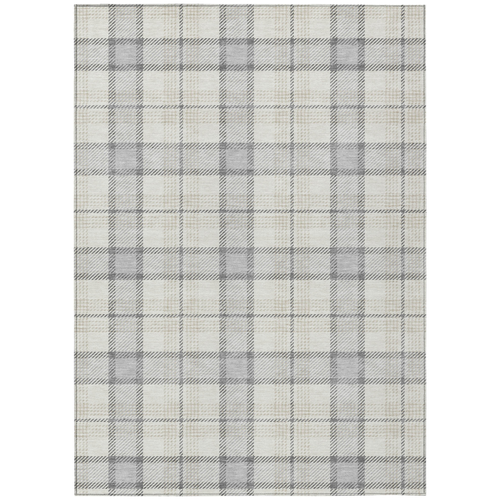 5' X 8' Silver And Gray Plaid Washable Indoor Outdoor Area Rug