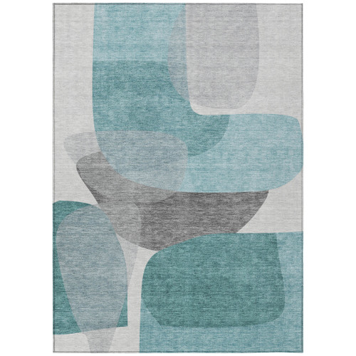5' X 8' Teal Blue And Gray Abstract Washable Indoor Outdoor Area Rug