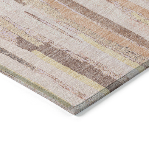 3' X 5' Pink And Beige Striped Washable Indoor Outdoor Area Rug