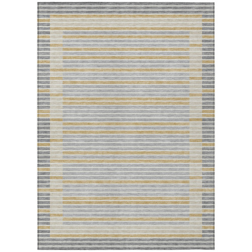 5' X 8' Gray And Silver Striped Washable Indoor Outdoor Area Rug