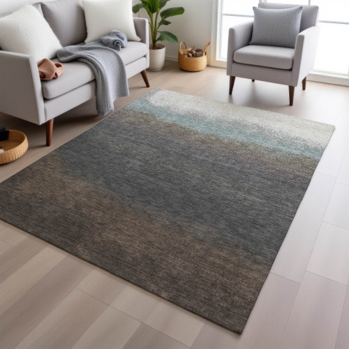 5' X 8' Brown And Beige Ombre Washable Indoor Outdoor Area Rug - Brown, Beige
