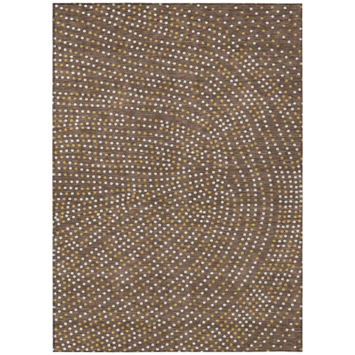 5' X 8' Brown Gold And Ivory Polka Dot Washable Indoor Outdoor Area Rug