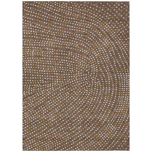 5' X 8' Brown Gold And Ivory Polka Dot Washable Indoor Outdoor Area Rug