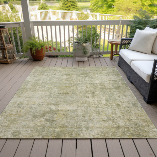 5' X 8' Sage And Beige Abstract Washable Indoor Outdoor Area Rug
