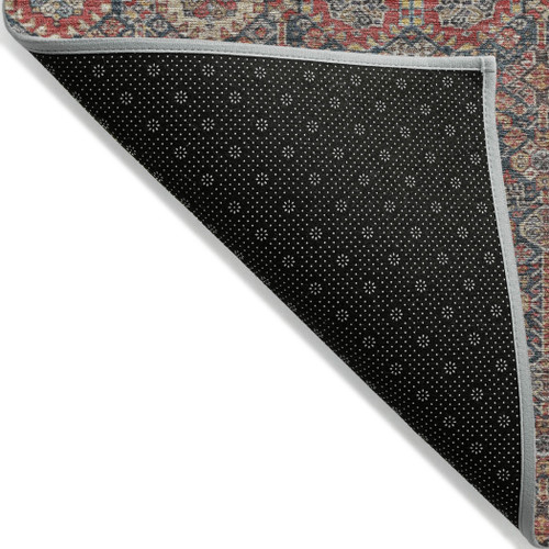 2' X 3' Red and Dark Blue Floral Washable Non Skid Indoor Outdoor Area Rug