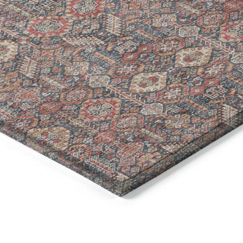2' X 3' Red and Dark Blue Floral Washable Non Skid Indoor Outdoor Area Rug