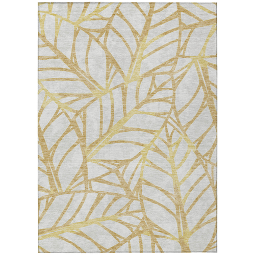 5' X 8' Gold And Beige Floral Washable Indoor Outdoor Area Rug