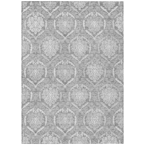 5' X 8' Gray And Silver Medallion Washable Indoor Outdoor Area Rug