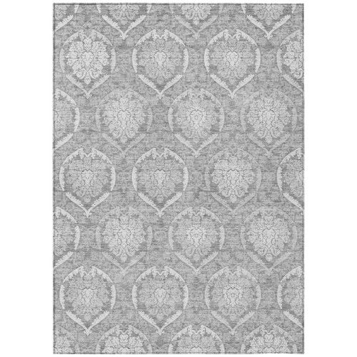 5' X 8' Gray And Silver Medallion Washable Indoor Outdoor Area Rug