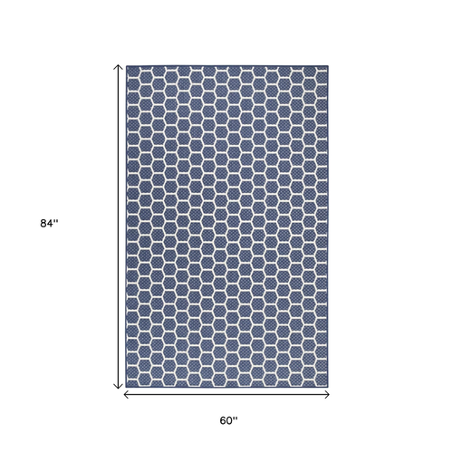 6' X 9' Navy Blue And Ivory Geometric Indoor Outdoor Area Rug