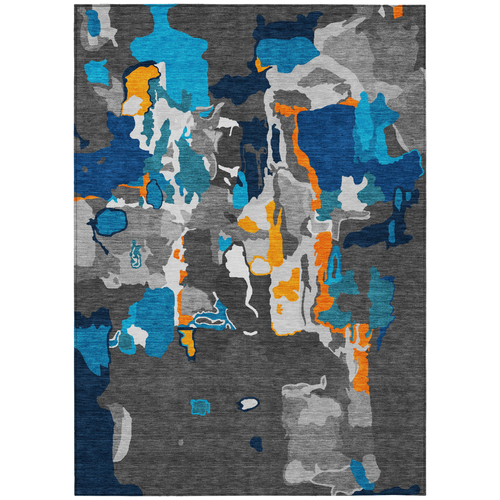 5' X 8' Charcoal Copper And Teal Blue Abstract Washable Indoor Outdoor Area Rug