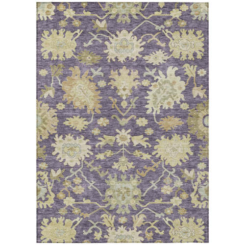 5' X 8' Eggplant Beige And Green Floral Washable Indoor Outdoor Area Rug
