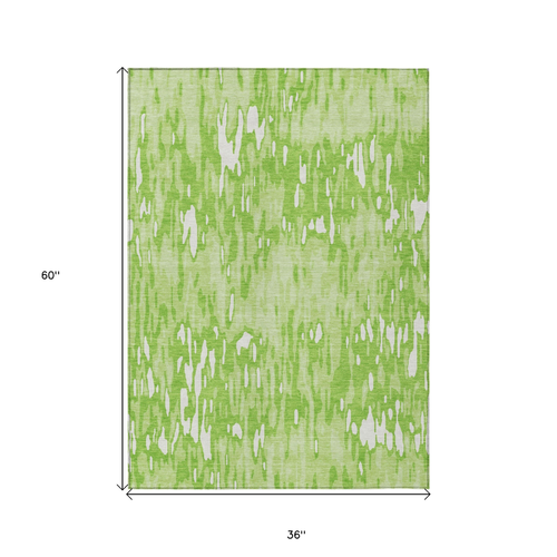 3' X 5' Lime Green And Ivory Striped Washable Indoor Outdoor Area Rug