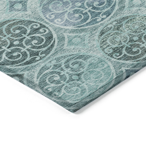 5' X 8' Teal Blue And Aqua Trellis Washable Indoor Outdoor Area Rug